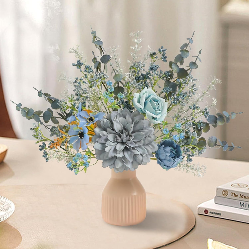 Artificial Flowers in Ceramic Vase, Brown Faux Flowers with Vase,Centerpieces Co