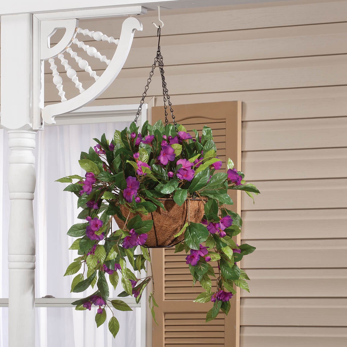 Fully Assembled Artificial Impatiens Hanging Basket