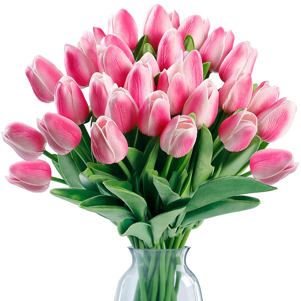 30 Pcs Fake Tulips Artificial Flowers Real Touch PU Faux Flowers Tulip Stems ...