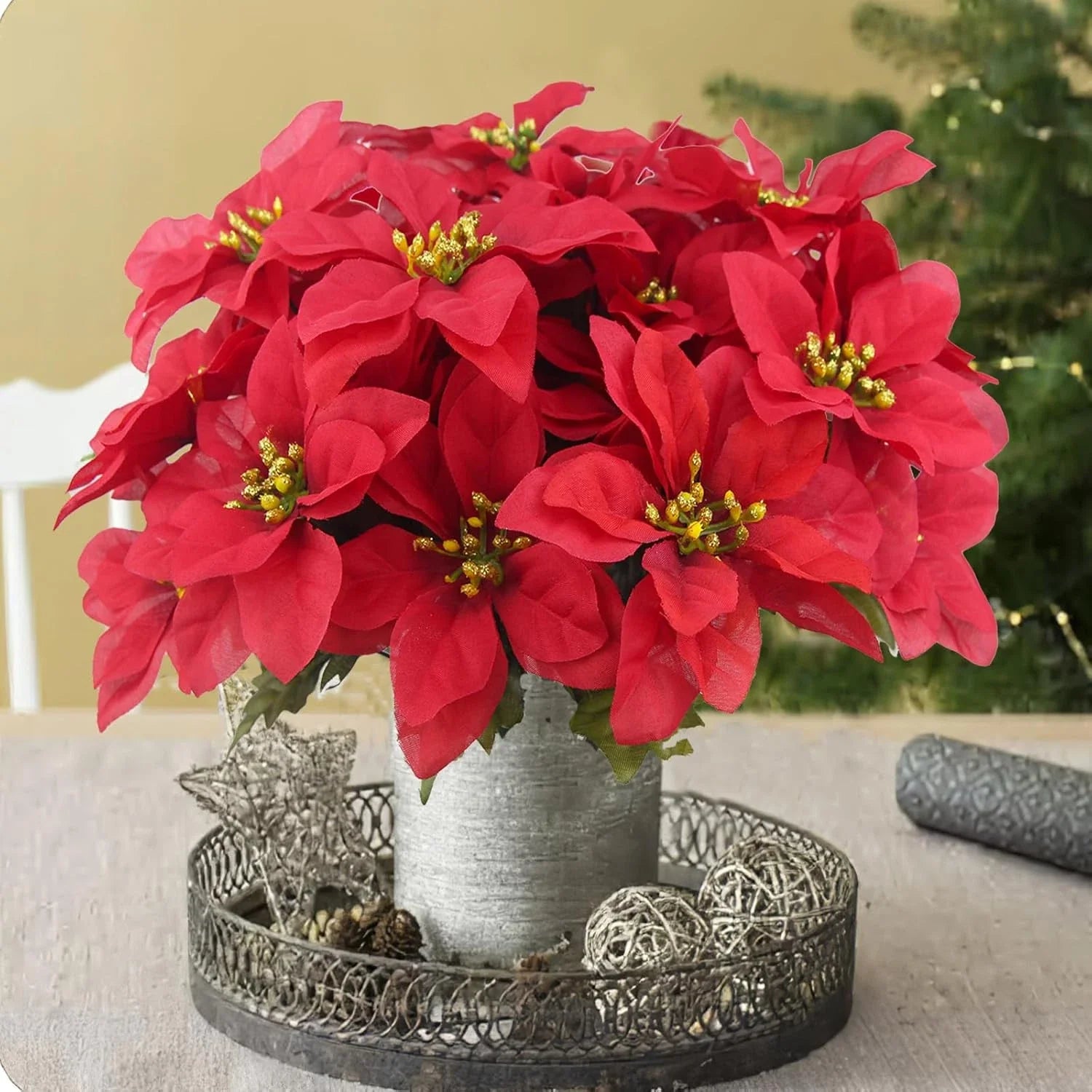 Artificial Poinsettia Bushes Poinsettias Artificial Christmas Flowers Red