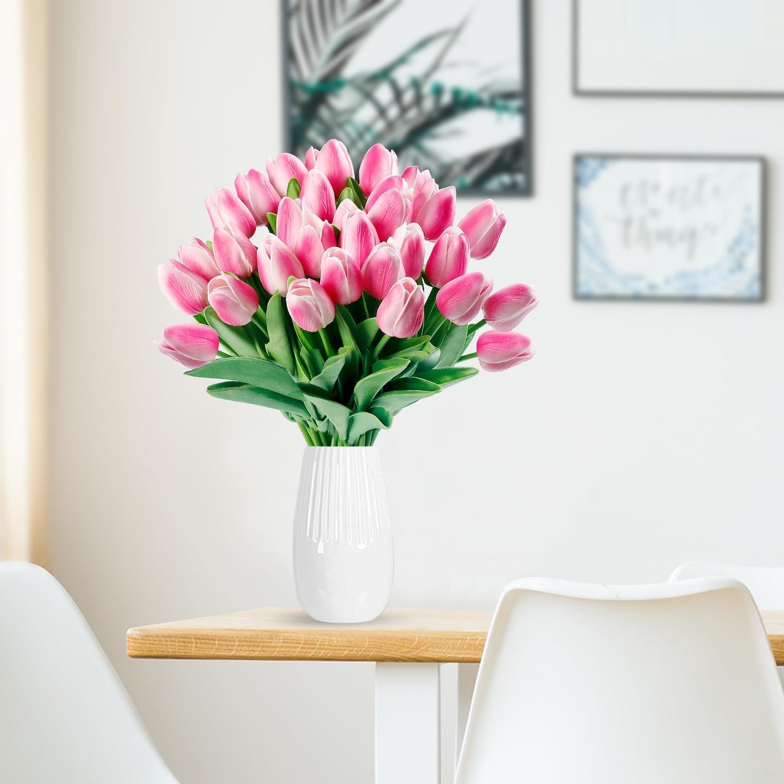 30 Pcs Fake Tulips Artificial Flowers Real Touch PU Faux Flowers Tulip Stems ...